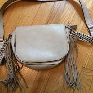Boho style Beige small crossbody leather & suede